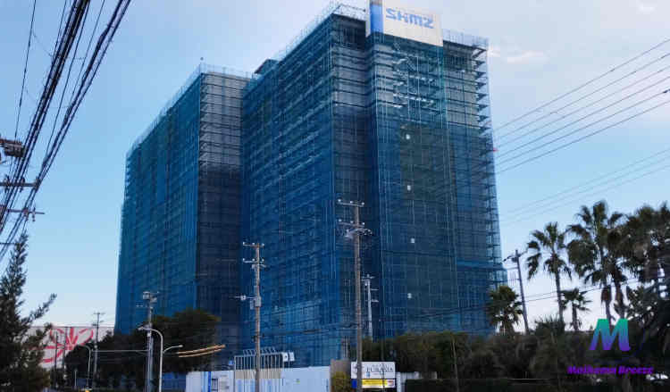 ザロイヤルパークホテル舞浜リゾート東京ベイ2025年2月の建設状況ホテル斜めより望む